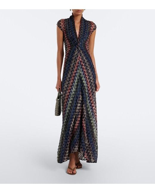 Missoni Blue Gathered Knitted Maxi Dress