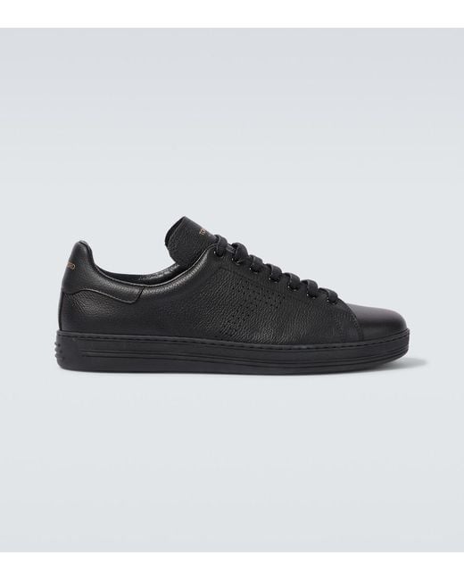 Tom Ford Black Warwick Perforated Leather Sneakers for men