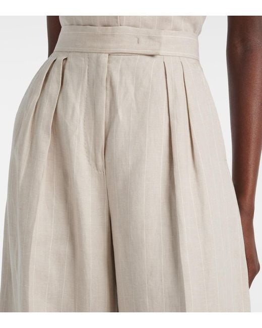 Max Mara White Weite High-Rise-Hose Rauche Aus Leinen