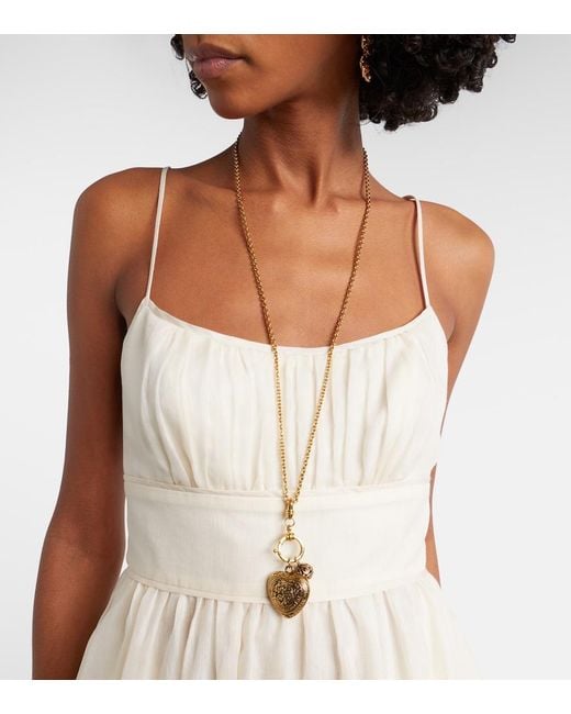 Zimmermann Natural Como Printed Linen And Silk Midi Dress