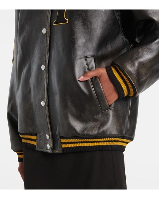 Prada Black Collegejacke Aus Leder