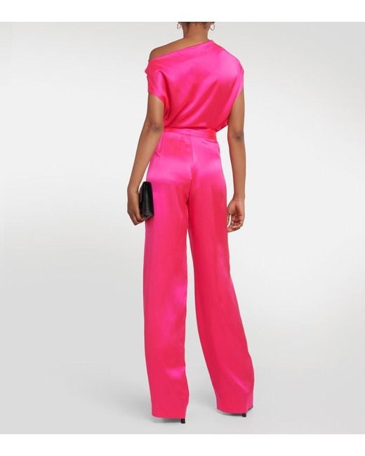 The Sei Pink High-Rise Wide-Leg Silk Pants