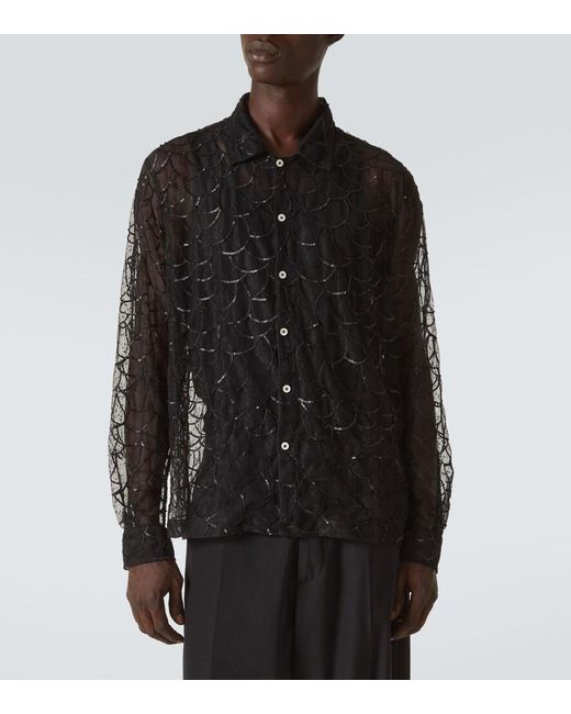 Bode Black Pewter Shoal Sequined Mesh Shirt for men