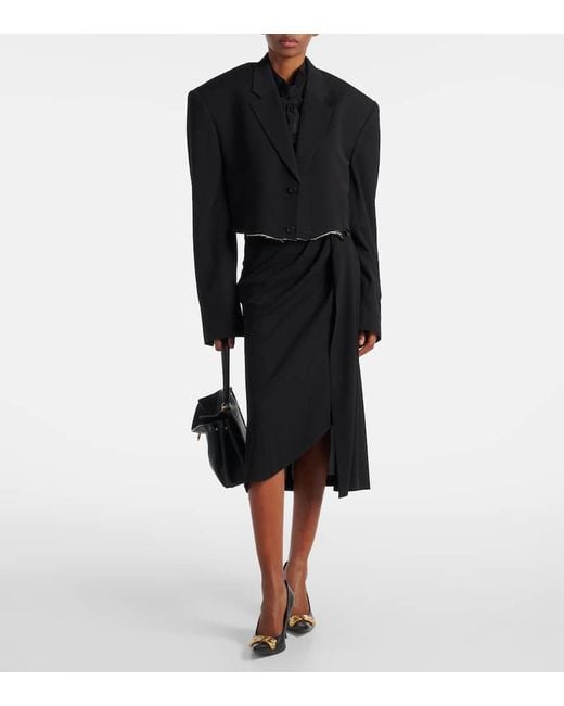 Balenciaga Black Draped Gathered Crepe Midi Skirt