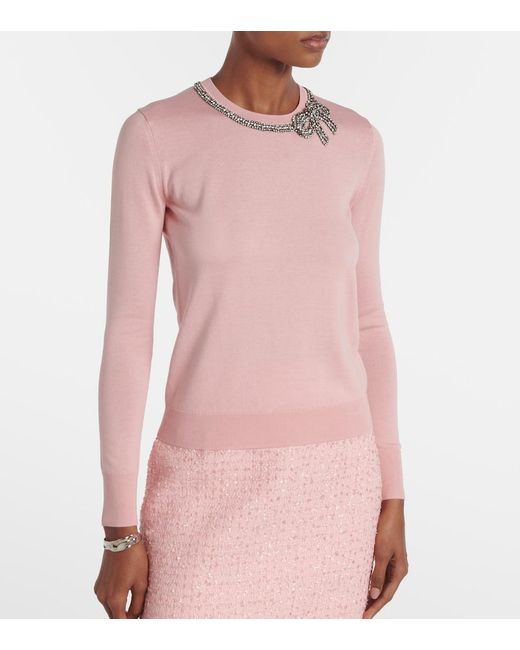 Carolina Herrera Pink Embellished Silk And Cotton Sweater
