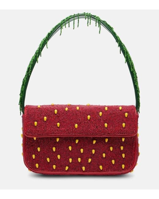 Staud Red Tommy Beaded Shoulder Bag