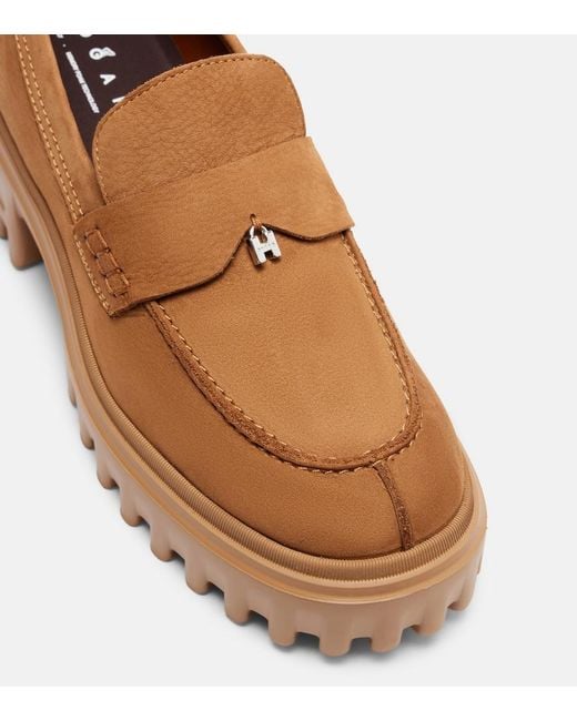Hogan Brown H700 Leather Platform Loafers