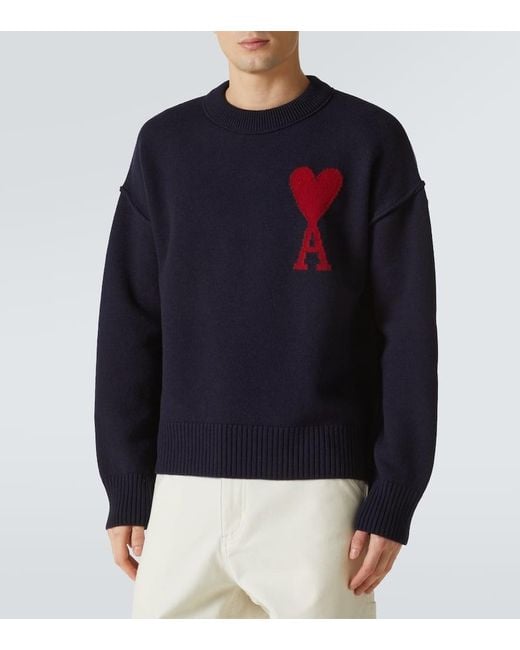 AMI Blue Ami Paris Paris Ami De Coeur Intarsia-logo Jumper for men