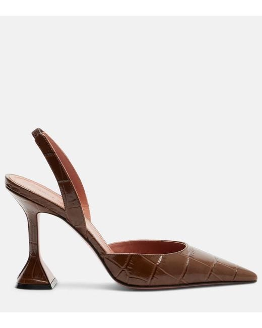 AMINA MUADDI Brown Holli Croc-Effect Leather Slingback Pumps