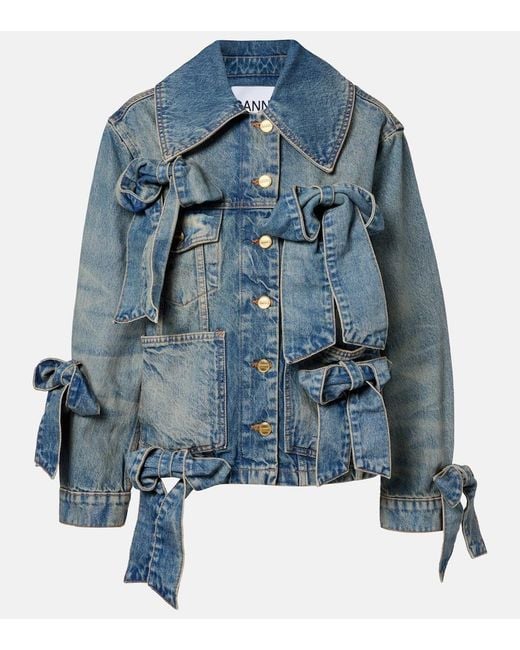 Ganni Blue Bow-Detail Denim Jacket
