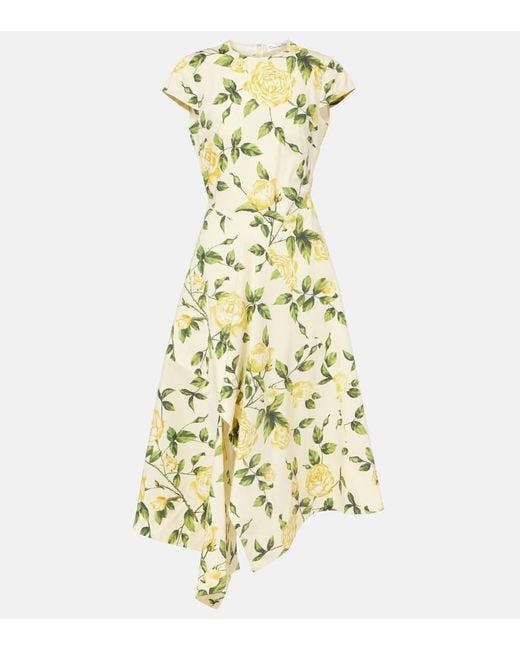Oscar de la Renta Metallic Floral Cotton-Blend Poplin Midi Dress