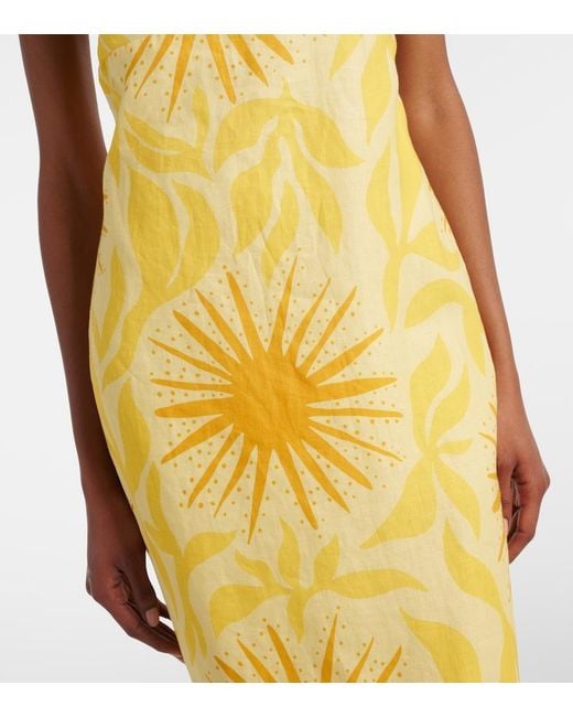 Cala De La Cruz Metallic Orly Printed Cutout Linen Midi Dress
