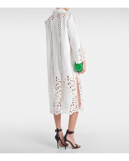 Oscar de la Renta White Floral Trellis Guipure Lace-Trimmed Tunic