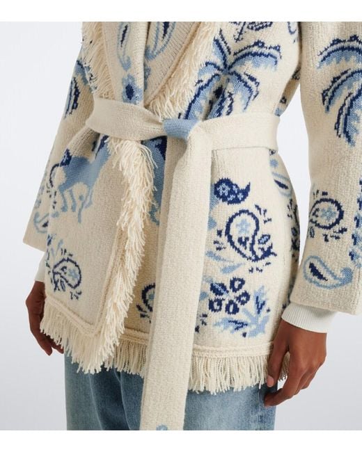 Alanui Blue Island Roots Foulard Wool, Cashmere, And Cotton Cardigan