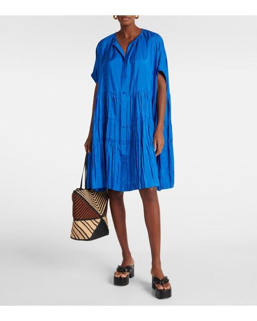 Joseph Blue Emile Tiered Silk Midi Dress