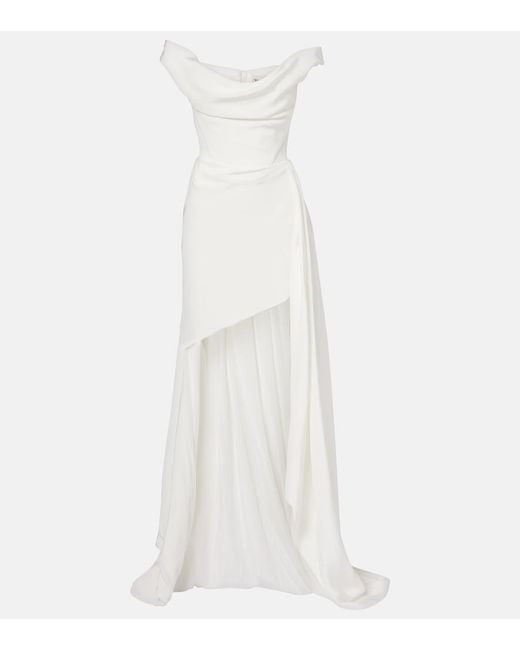 Vivienne Westwood White Bridal Comet Asymmetric Silk Bustier Gown