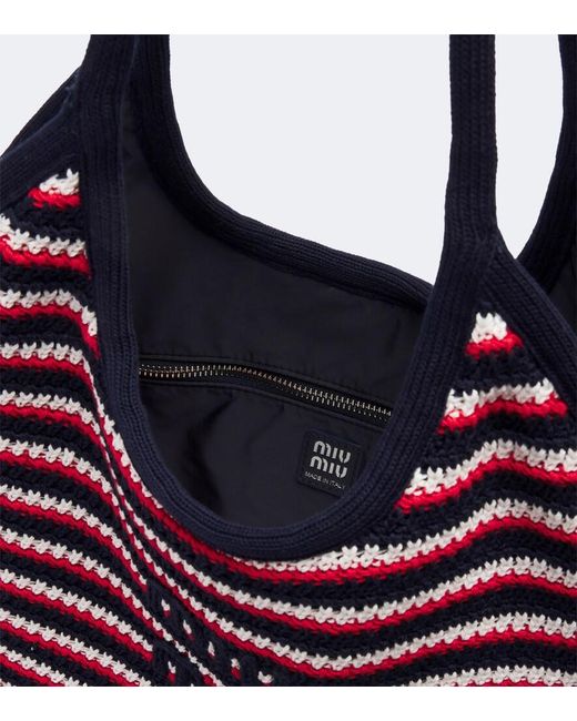 Miu Miu Purple Ivy Crochet Striped Shopper