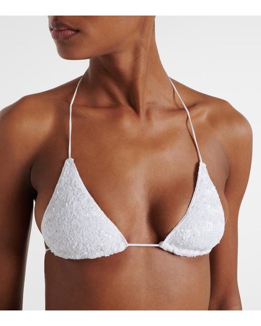 Oseree White Bridal Sequined Bikini