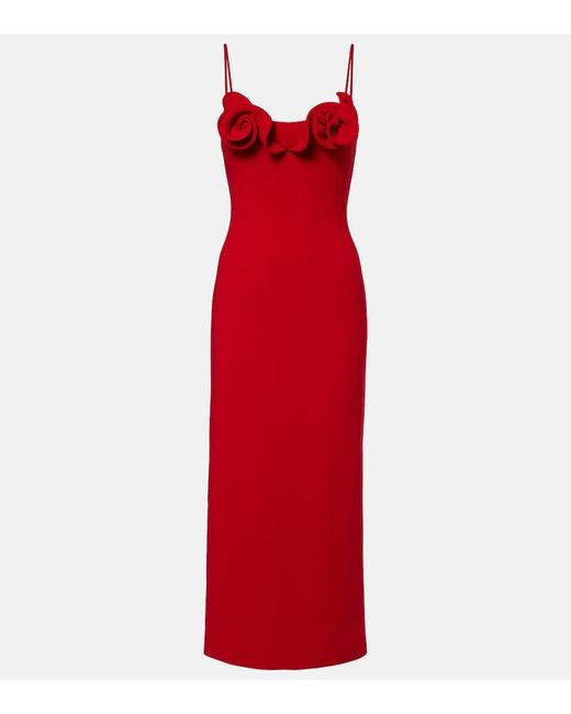 Magda Butrym Red Floral-Applique Wool-Blend Midi Dress