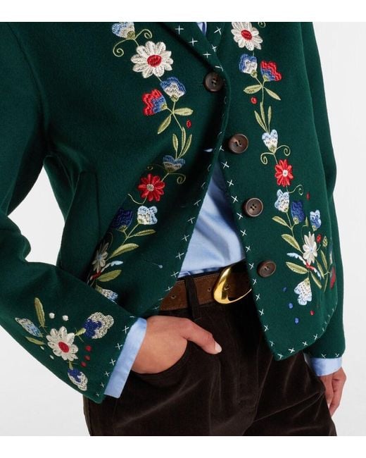 Rixo Green Jude Embroidered Wool-Blend Jacket