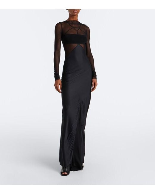Rick Owens Black Combo Tulle-Trimmed Gown