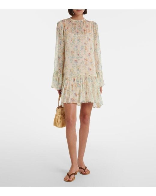 Ulla Johnson Natural Emmeline Floral Silk Chiffon Minidress