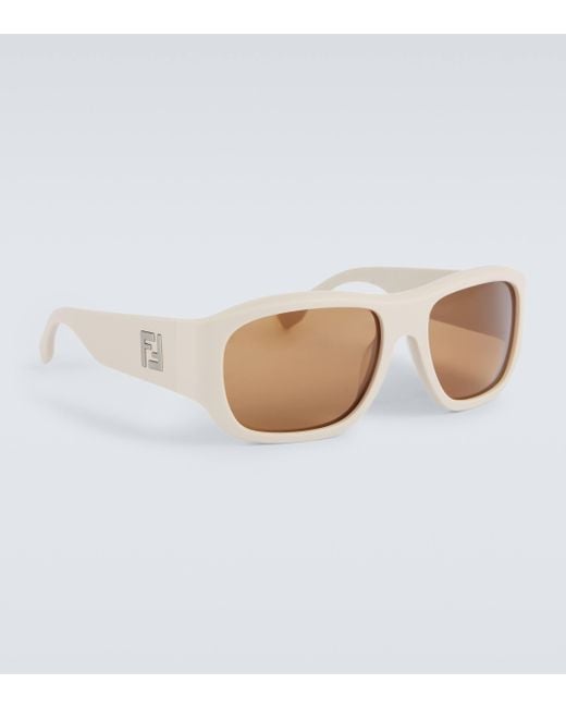 Fendi White Logo Square Sunglasses for men