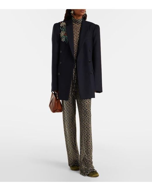 Dries Van Noten Gray Bedruckte Hose Aus Jersey Mit Kristallen