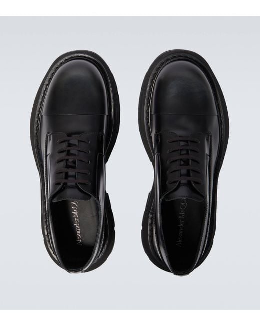 Alexander McQueen Black Tread Leather Derby Shoes for men