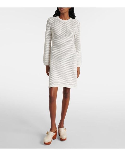 Robe Pull En Coton Gaufre Chloé en coloris White