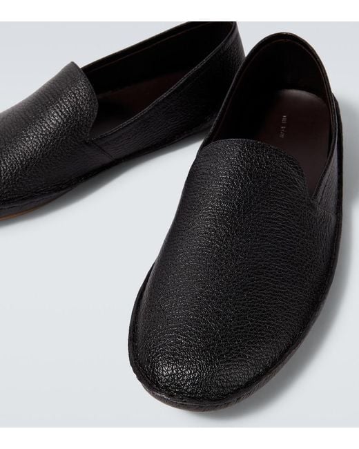The Row Black Vasko Leather Slip-On Shoes for men