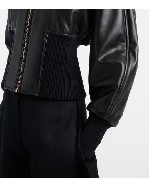 Alaïa Black Leather Bomber Jacket