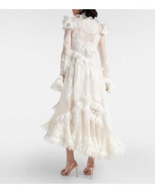 Zimmermann White Matchmaker Applique Silk And Linen Gown