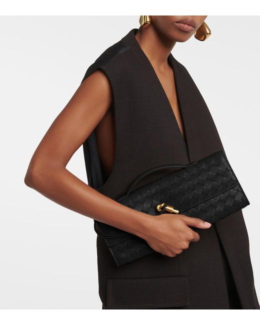 Bottega Veneta Black Andiamo Intrecciato Leather Clutch