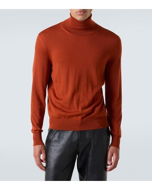 Saint Laurent Red Wool Turtleneck Sweater for men