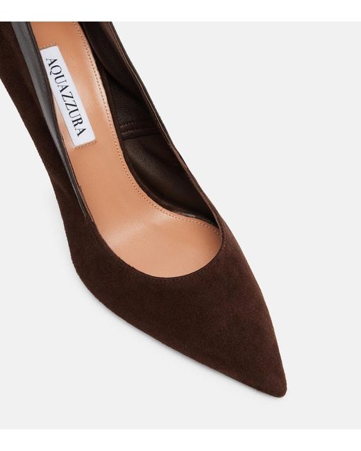 Aquazzura Brown Guanto 85 Leather-Trimmed Suede Pumps
