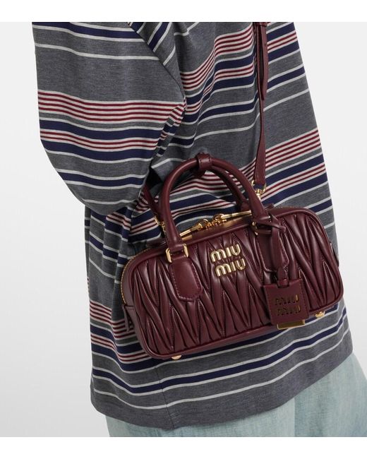 Miu Miu Red Arcadie Matelasse Leather Tote Bag