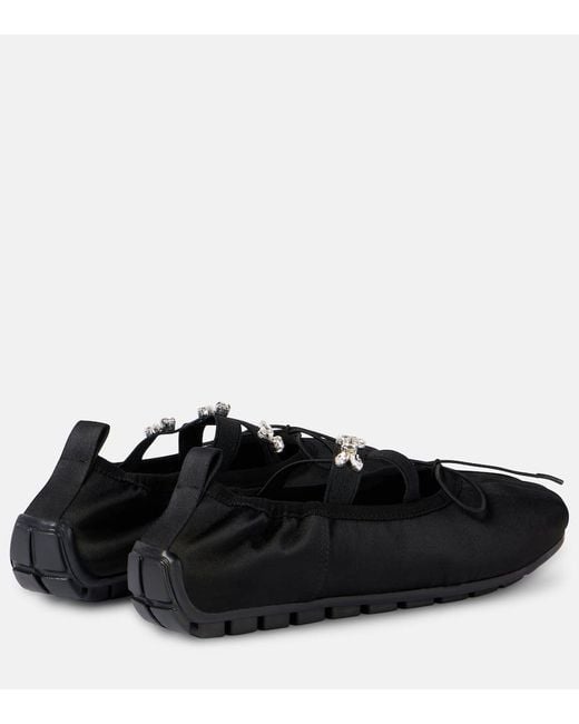 Simone Rocha Black Embellished Satin Ballet Flats