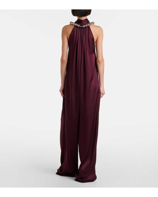Stella McCartney Purple Embellished Halterneck Satin Jumpsuit