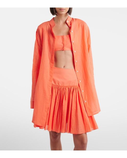 Alaïa Orange Layered Cotton And Linen Shirt