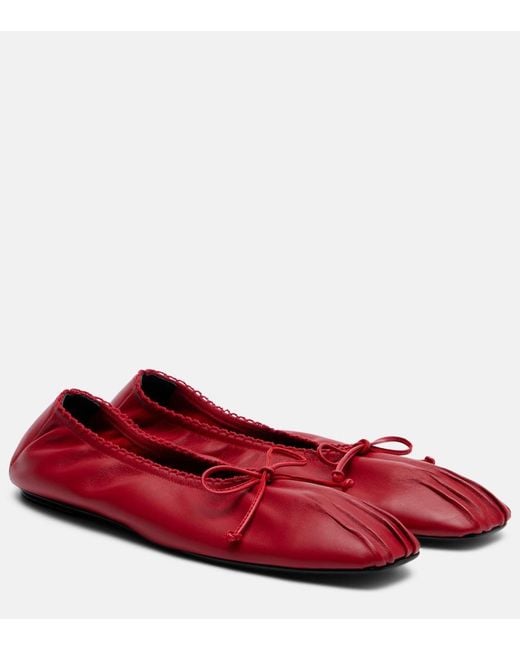 Magda Butrym Red Bow-Detail Leather Ballet Flats