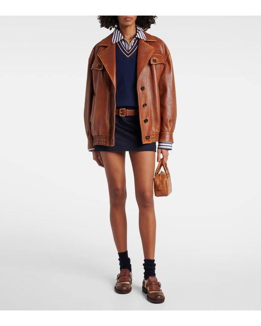 Miu Miu Blue Wool And Cashmere Velour Miniskirt
