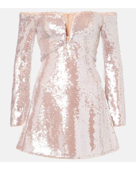 Self-Portrait Pink Sequined Off-Shoulder Minidress