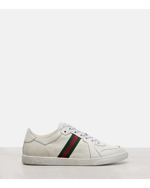 Gucci White Stretch Web Stripe Leather Sneakers