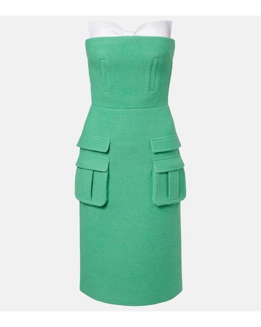 ShuShu/Tong Green Bow-Detail Wool Midi Dress