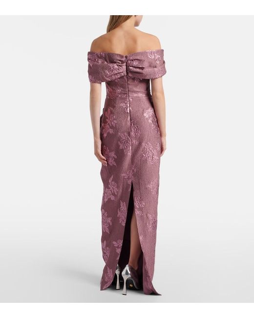 Rebecca Vallance Purple Levinia Off-Shoulder Brocade Gown