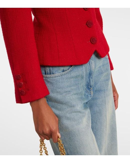 Valentino Red Bow-Detail Cropped Wool-Blend Tweed Jacket