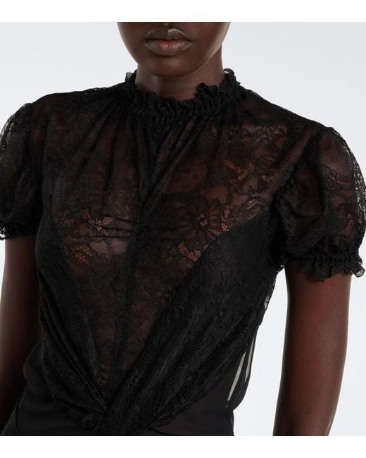 The Attico Black Semi-Sheer Asymmetric Lace Midi Dress
