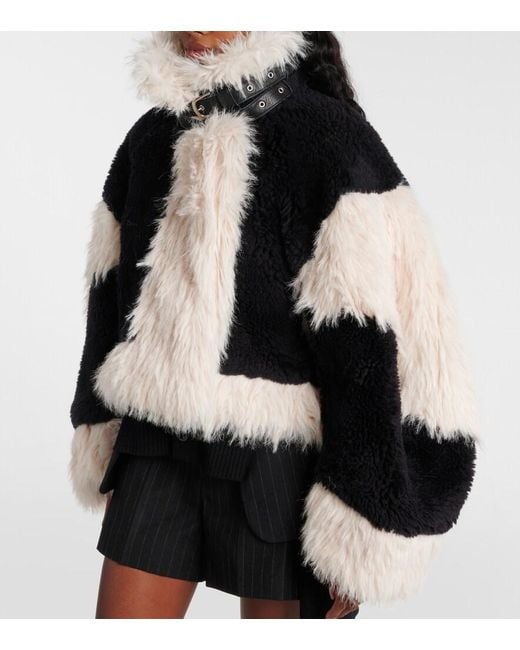 Sacai Black Oversized Faux Fur-Trimmed Wool Jacket