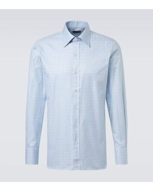 Camisa De Algodon A Cuadros Tom Ford de hombre de color Blue